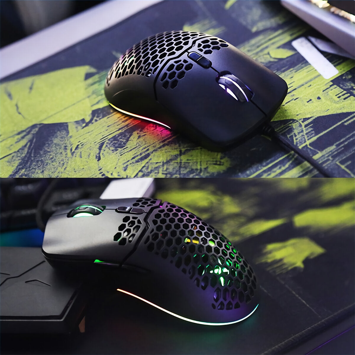 RGB Gaming Mouse USB Wired Lightweight Honeycomb Shell 7200DPI Ergonomic Mice with Soft Rope Cable For PC Laptop