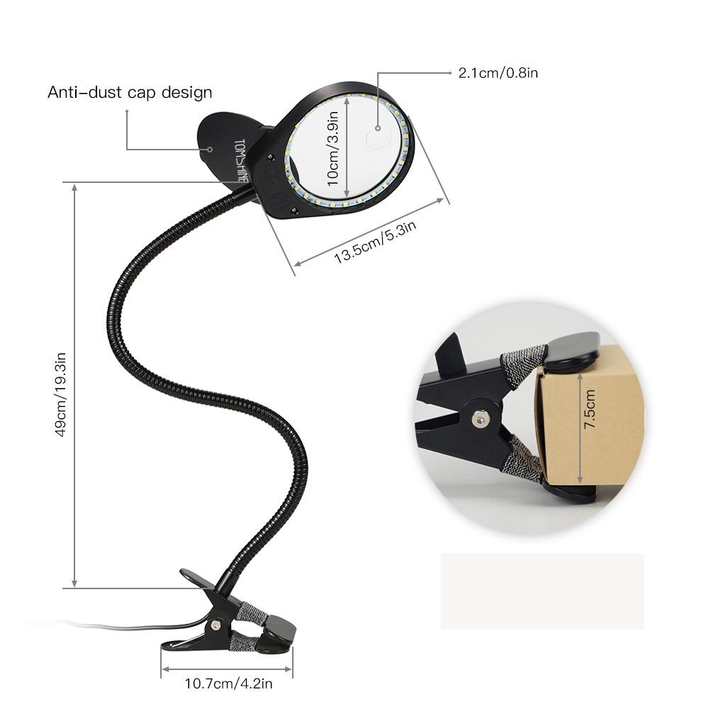 LED 3X/10X Magnifier Glass with Clamp Clip Table Light