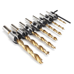 7/8Pcs 3-10mm Round Shank Titanium Coated Countersink Drill Bit Set Replacement Three Point Carpentry Boring Tool Woodworking With Hexagon L-Wrench