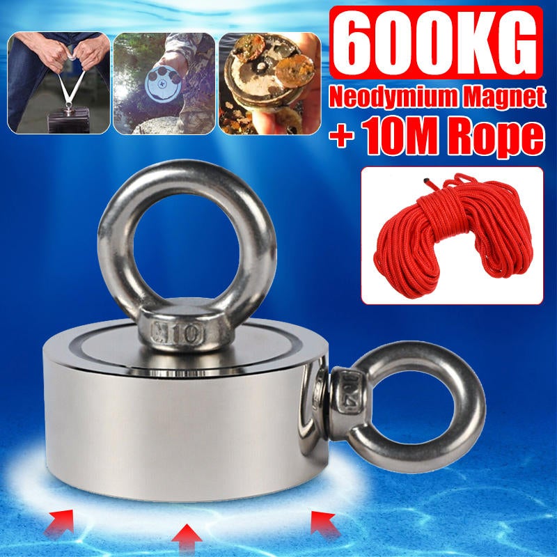 Double Side 94mm 600KG Neodymium Recovery Magnet With 10m Rope Salvage Tool Strong Recovery Fishing Kits