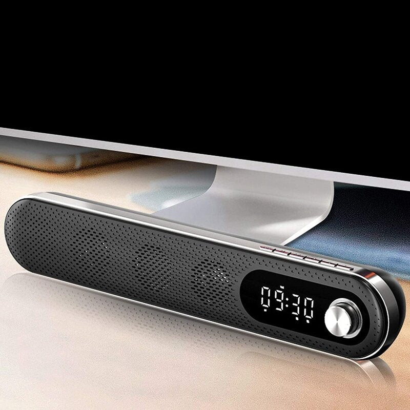 Wireless USB Desk Bluetooth Speaker Soundbar with Dual Alarm Clock FM Function Temperature Display for PC TV Computer Home
