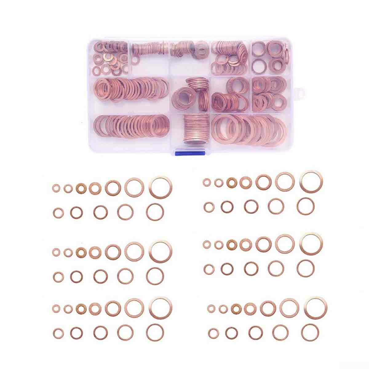 300Pcs Copper Seal Gasket Box M5-M20 Copper Oil Seal Washer Type O Gasket