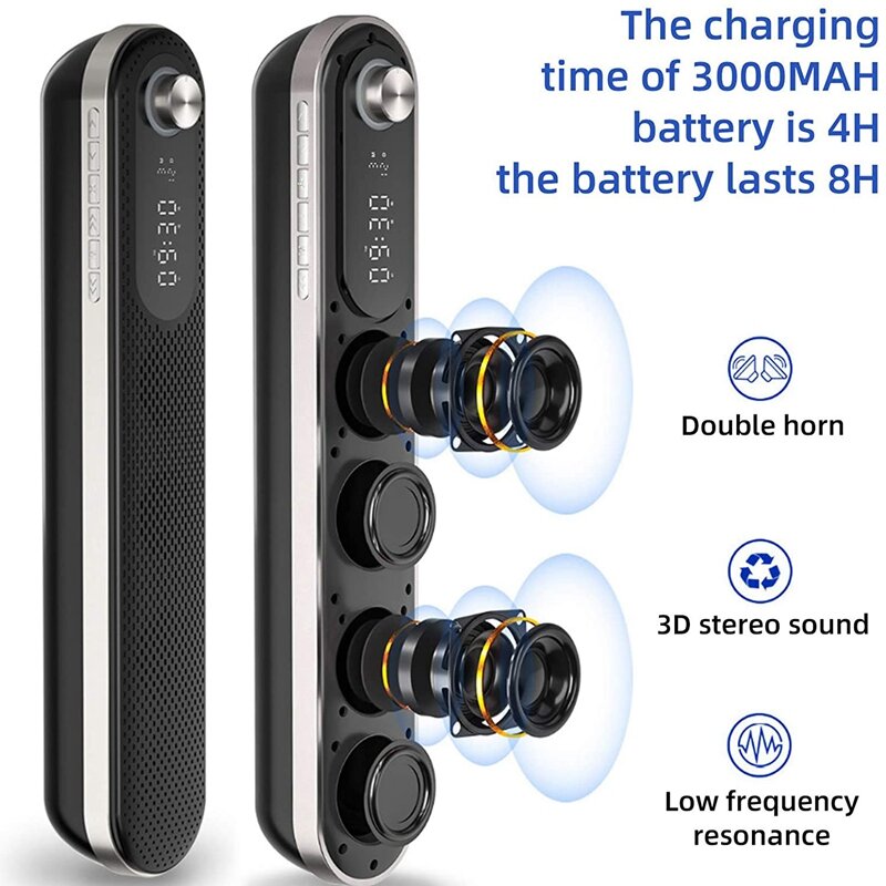Wireless USB Desk Bluetooth Speaker Soundbar with Dual Alarm Clock FM Function Temperature Display for PC TV Computer Home