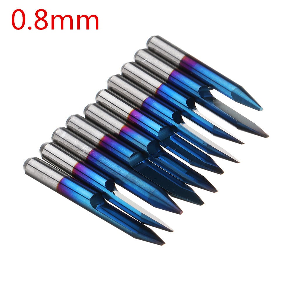 10pcs 0.1-1.5mm 30 Degree PCB Engraving Bit Blue Nano Coated Carbide CNC Flat Bottom Engraving Bit Router Tool