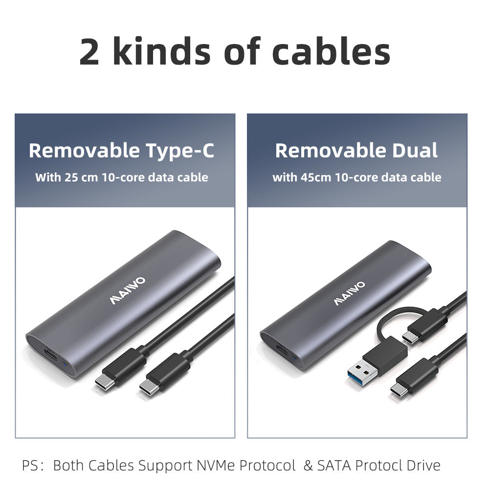 M.2 Dual Protocol NVME SATA Hard Drive Enclosure 10Gbps Type-C USB3.1 GEN2 SSD Hard Disk Box