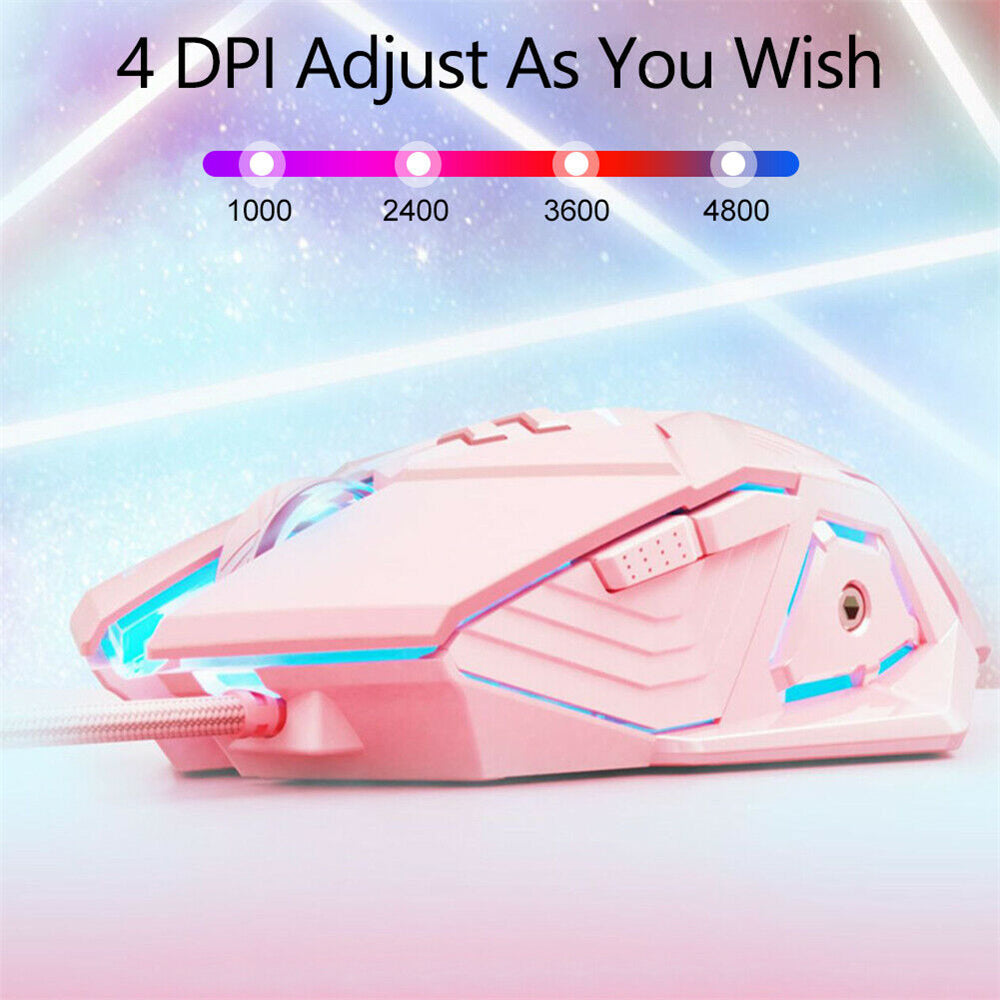 Wired Gaming Mouse Pink/ Black Gaming Mouse 7 Programmable Buttons Silent Click 4 Levels Adjustable DPI Mice for PC Laptop