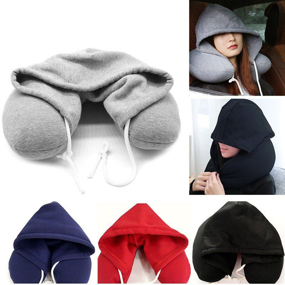 Hooded Travel Neck Pillow Support U-Shaped Eye Mask