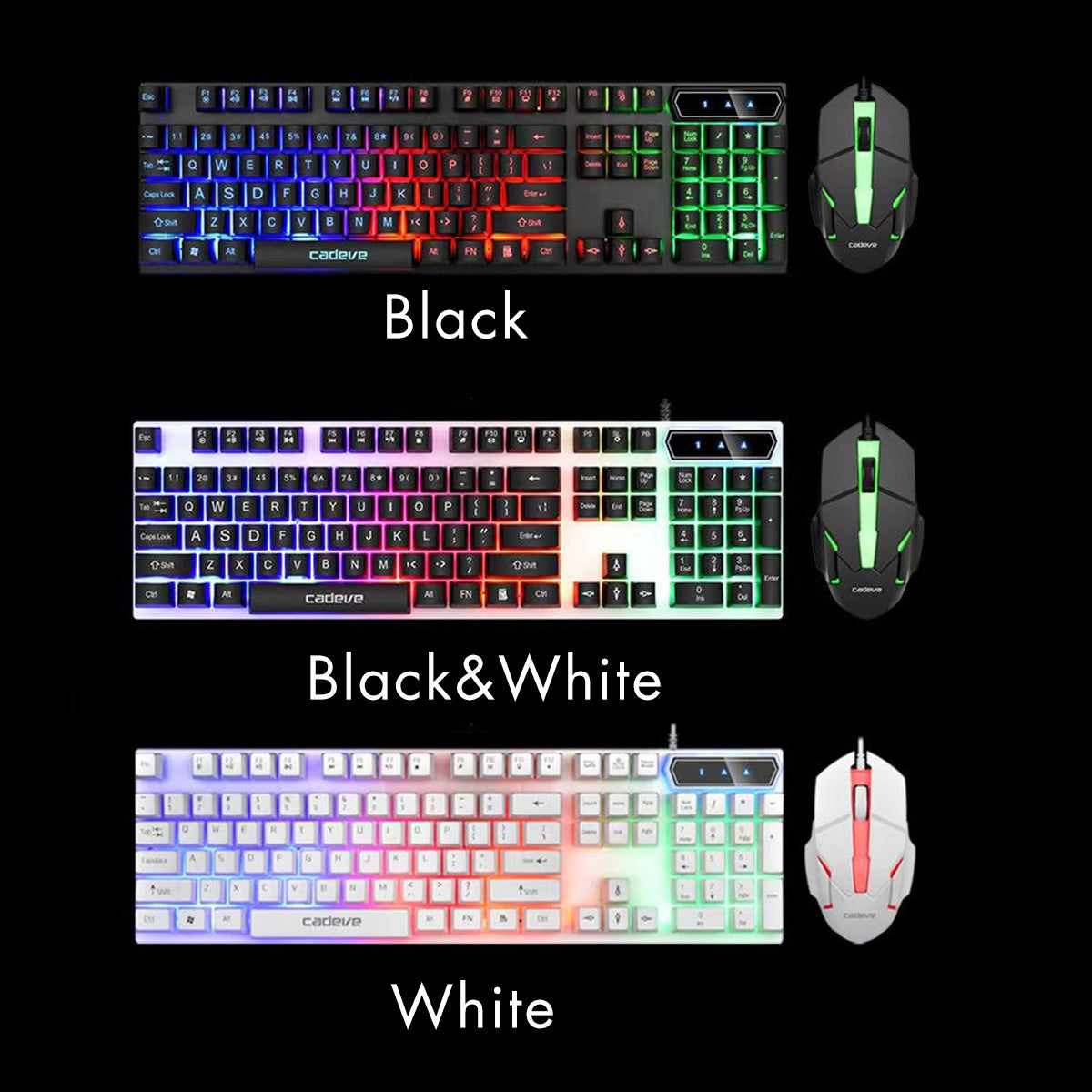 Wired Keyboard & Mouse Set 104 Keys USB Wired Light Transmitting Keyboard Ergonomic Mouse RGB Rainbow Backlit Gaming Keyboard Mouse Combo