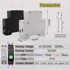 Smart Light Switch WIFI 63/80A Single Phase Circuit Breaker Timer Relay Switch Voice Remote Control Works With Tuya eWeLink APP Alexa Google Home