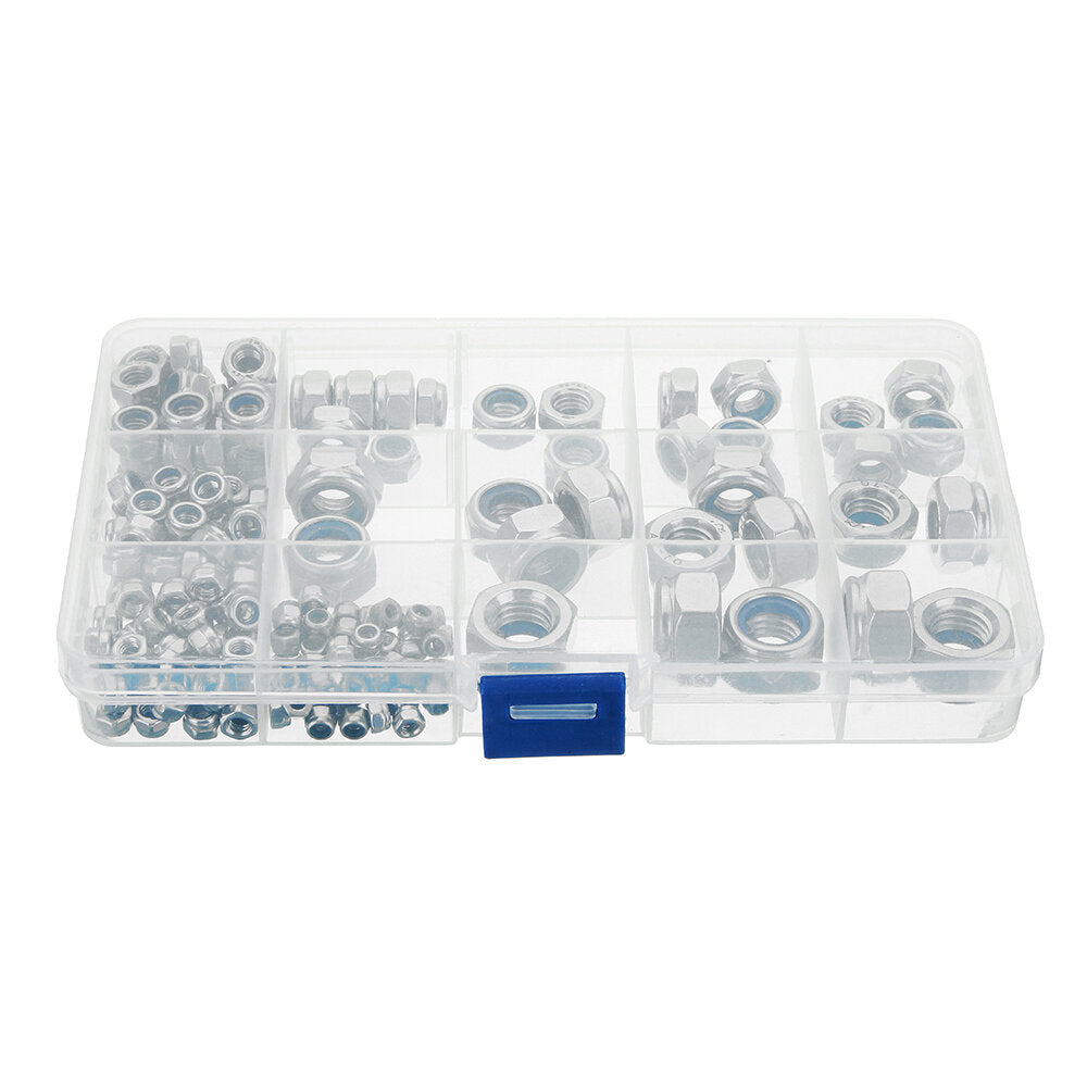 170Pcs Stainless Steel Nylon Insert Lock Nut M3/4/5/6/8/10/12 Locknut Assortment Kit