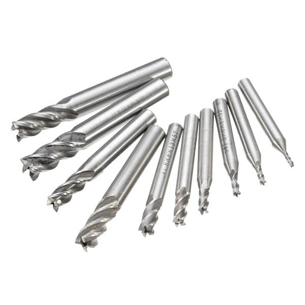 10pcs 2-10mm 4 Flute Milling Cutter HSS-Al End Mill CNC Tool