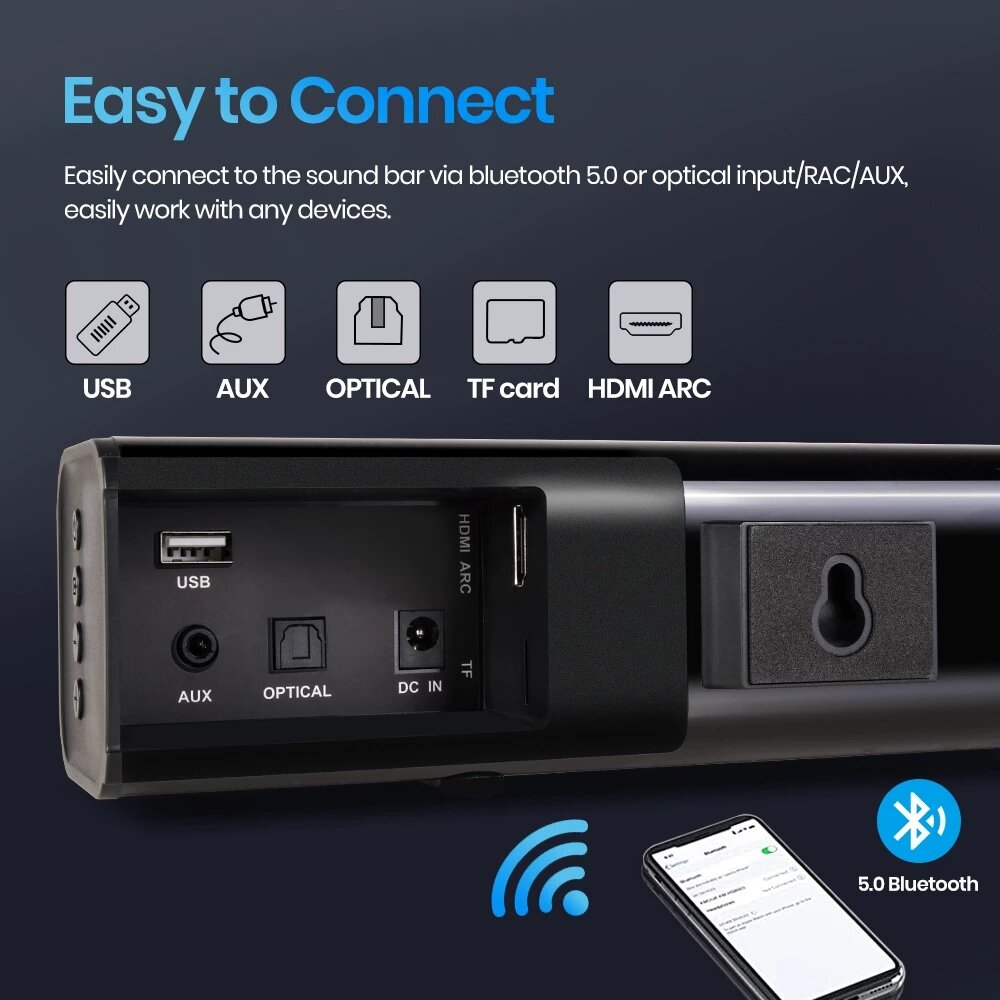 Soundbar TV Bluetooth Speaker EU Plug 3D Stereo 3 EQ Mode AUX OPT 2.0 Channel Home Theater Soundbar 100W