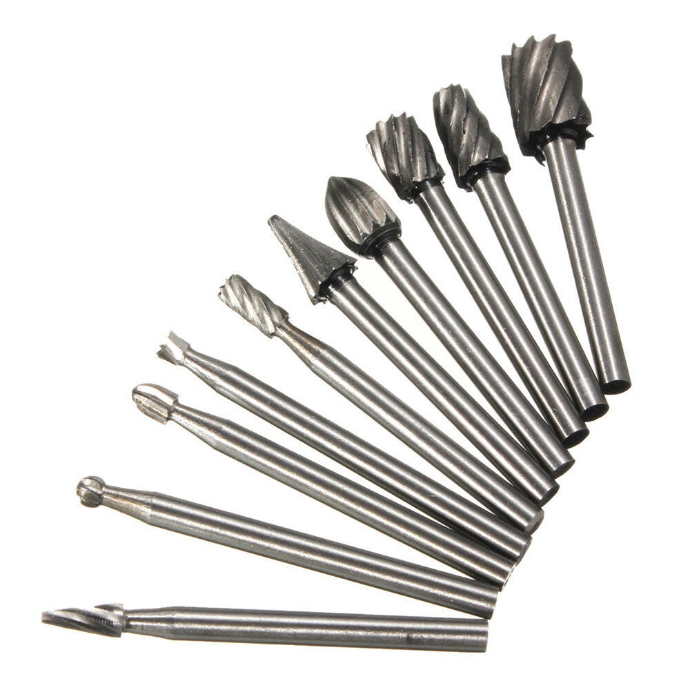 10pcs 1/8 Inch Shank Milling Rotary File Burrs Set Wood Carving Rasps Router Bits Grinding Head