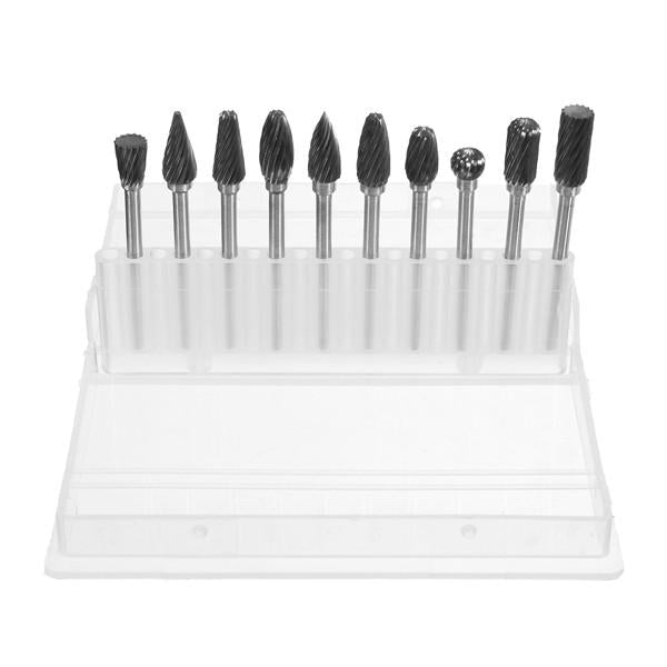 10pcs 3mm Shank Tungsten Steel Carbide Burr Set Single Line 6mm Head Rotary Drill Bit