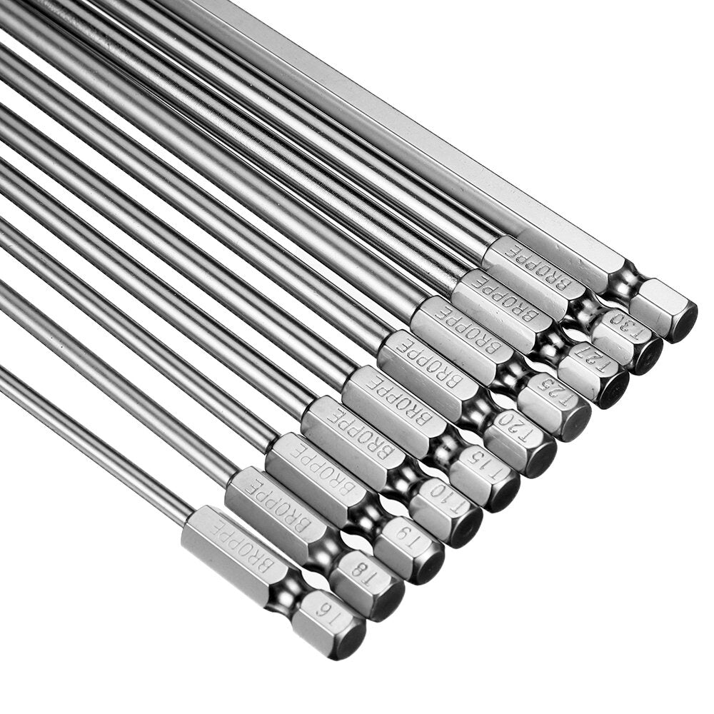 10Pcs S2 Alloy Steel T6-T40 150mm Magnetic Torx Screwdriver Bits 1/4 Inch Hex Shank