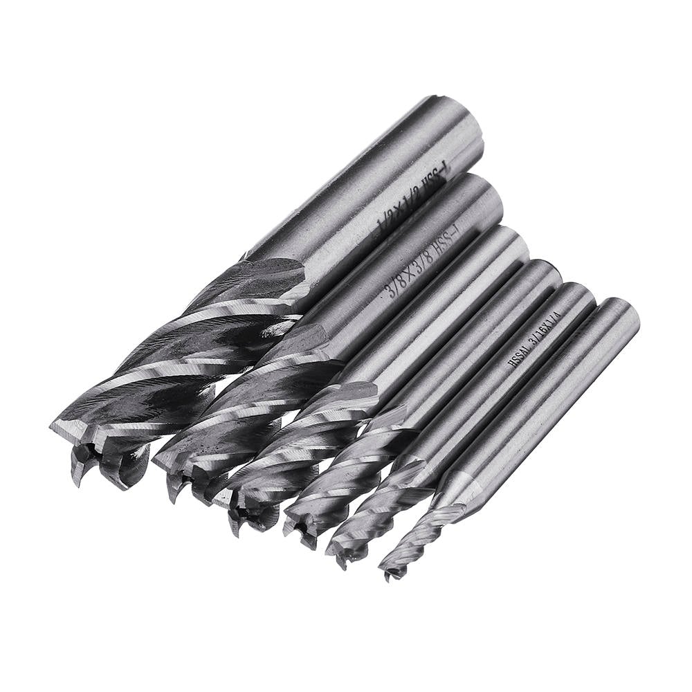 6pcs 1/8-1/2 Inch Imperial Milling Cutter High Speed Steel CNC Bit Spiral End Mill