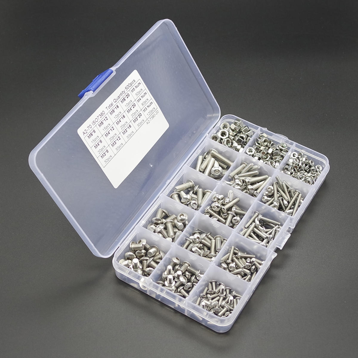 500PCS M3 M4 M5 304 Stainless Steel Hex Socket Head Cap Bolts Screw Nut Kit Set