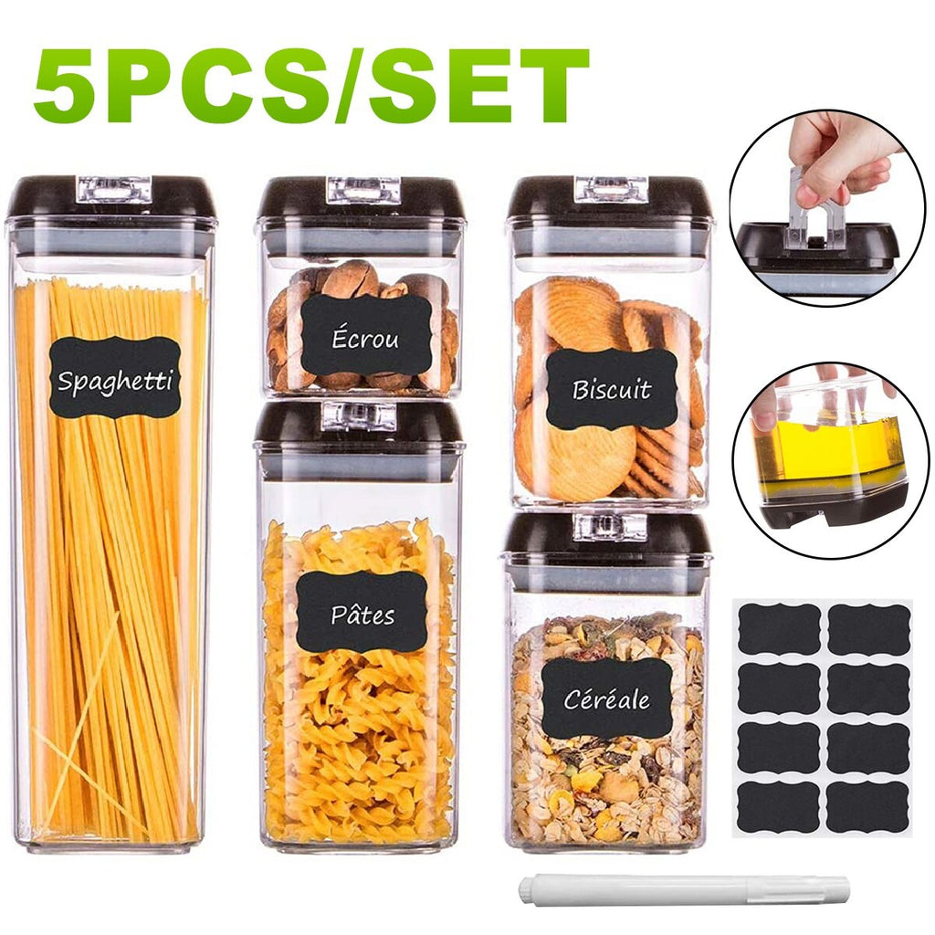 5PCS Air-Tight Food Storage Container Easy Lock Sealed Jar Plastic Transparent Milk Powder Grains Candy Kitchen Organizer