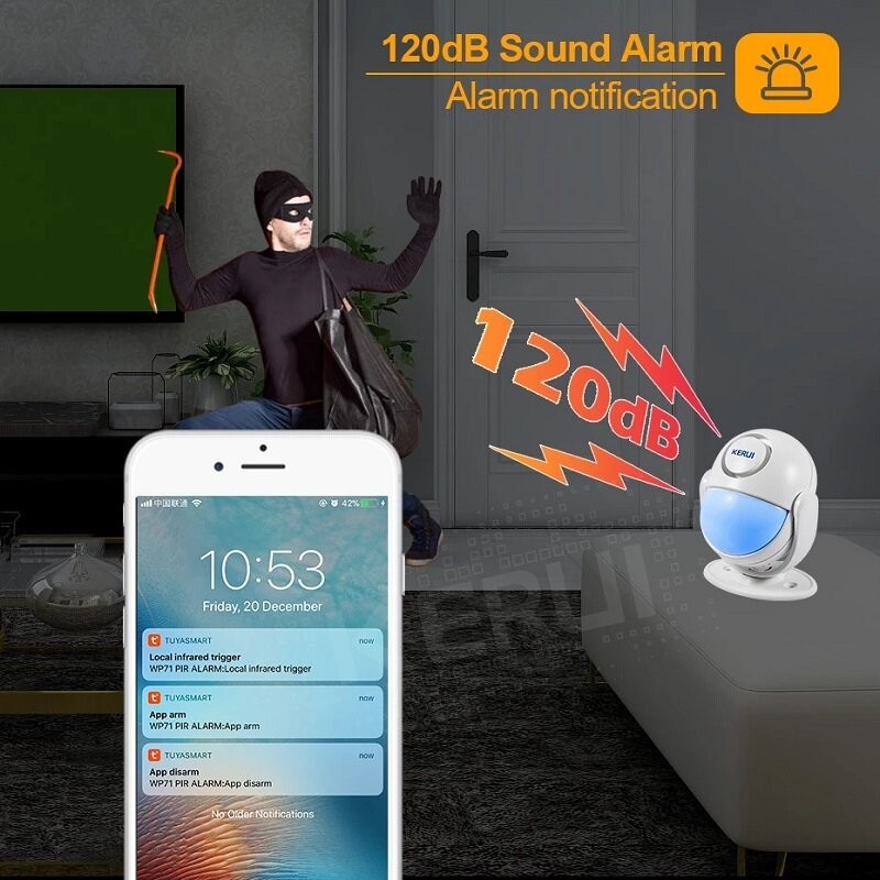 Smart Home Security WIFI Alarm System 120dB PIR Detector Door/Window Sensor Wireless App Burglar Works with Alexa