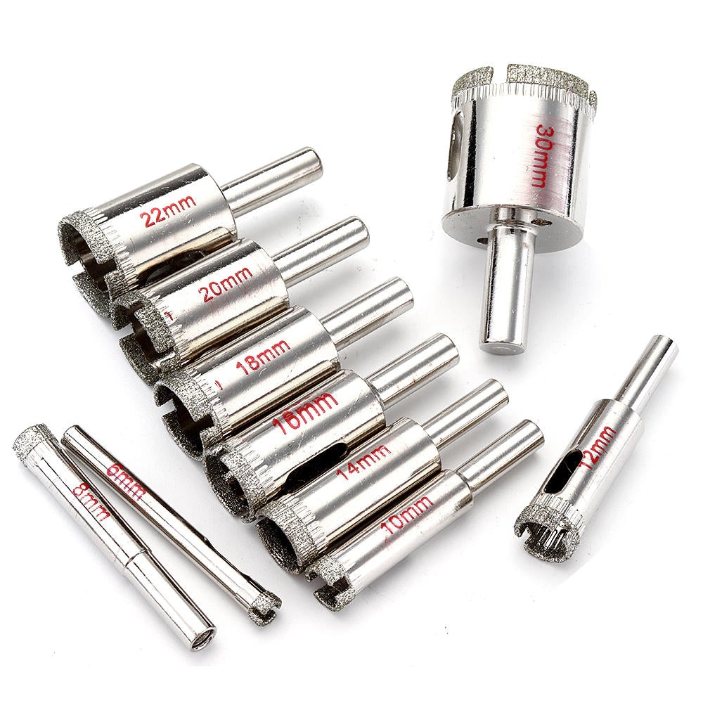 11PCS 6-30mm/6-50mm Diamond Hole Saw Drill Bit with Hole Saw Cutter Drill Guide Jig Fixture for Glass, Porcelain, Ceramic, Granite Stone