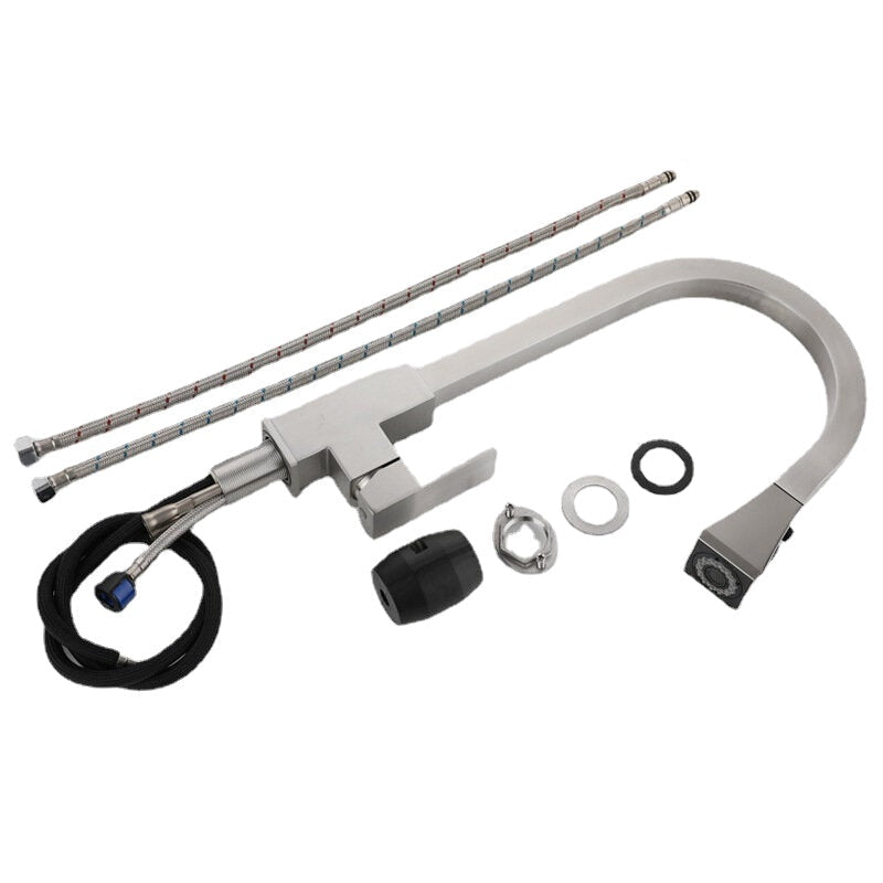 Kitchen Sink Hot And Cold Faucet Single Handle Brushed Nickel Stainless Steel Gooseneck Wash basin Tap With Pull Down Sprayer