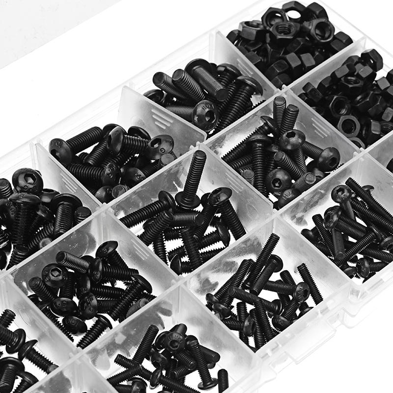 440Pcs M3/M4/M5 Carbon Steel Screw Hex Socket Button Head Bolt Nut Assortment Kit