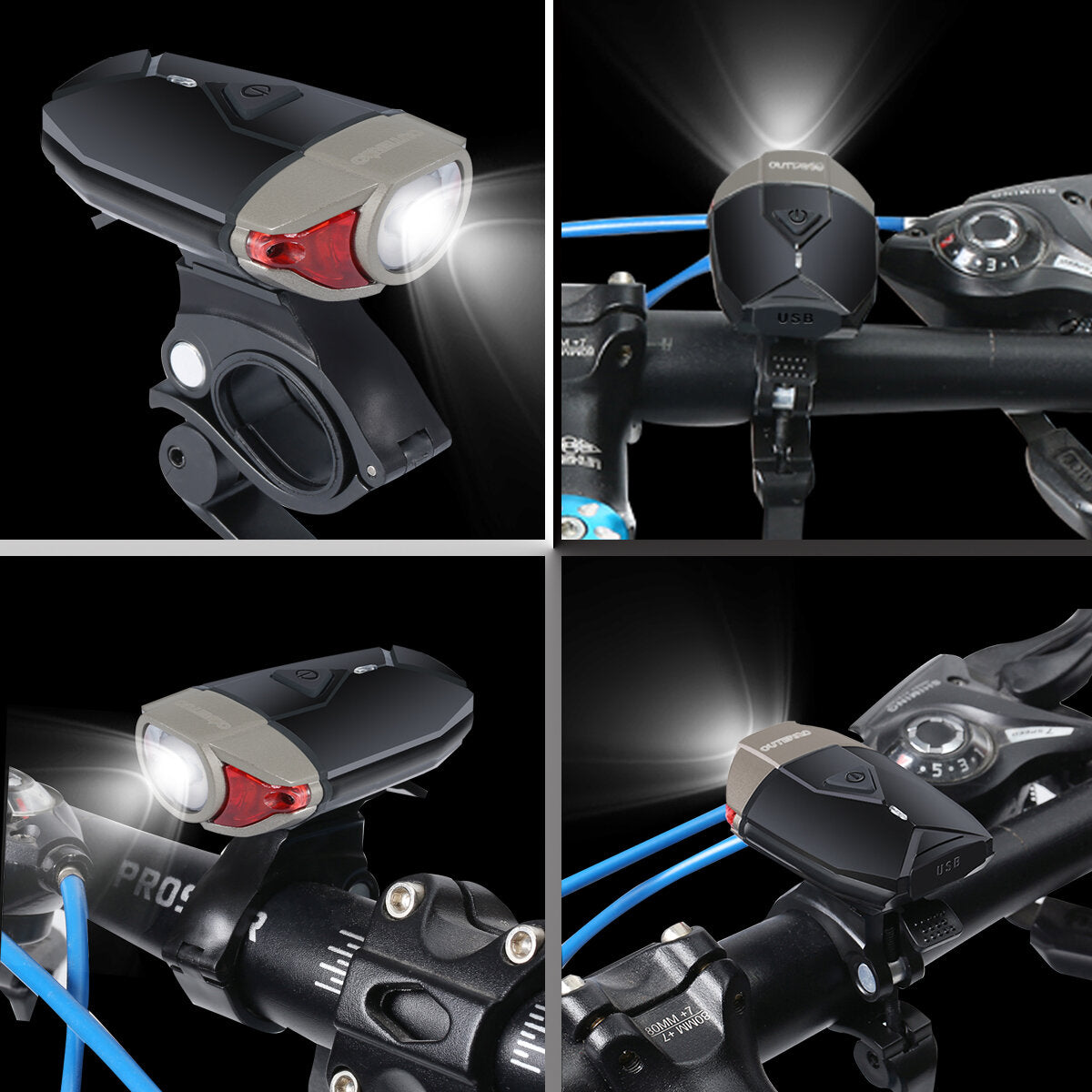 LED Bike Light Set 3 Modes Adjustable Bike Headlamp Tail Rear Lamp USB Rechargeable Waterproof for Road MTB Bike