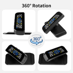 Solar Car 360 Rotation Tire Pressure Monitoring System Digital Clock LCD Display Tyre Temperature Safety Alarm Machine