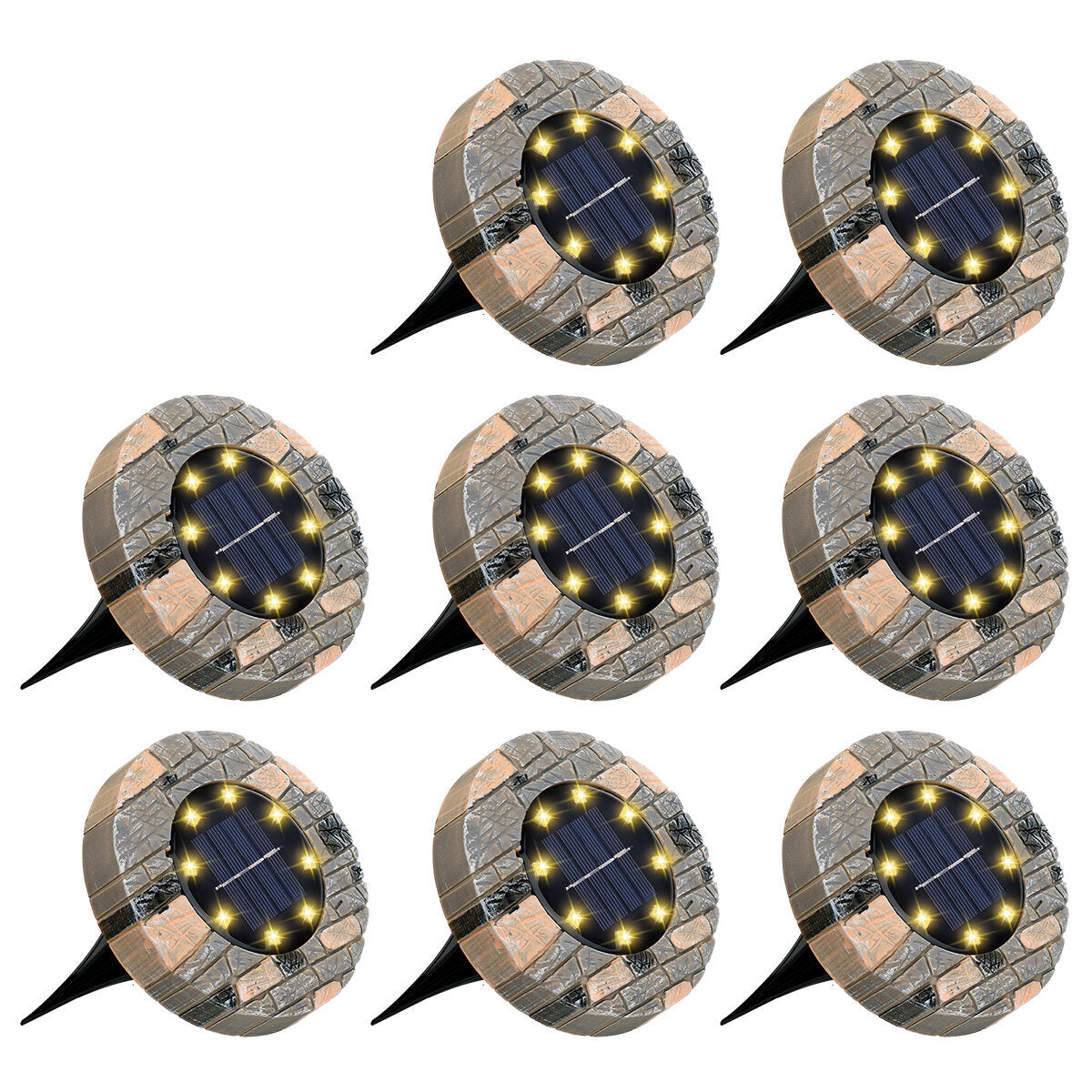 8 Pack Solar Ground Lights 8 LED Disk Solar Lights Outdoor Upgraded Garden Waterproof Bright In-Ground Lights for Pathway