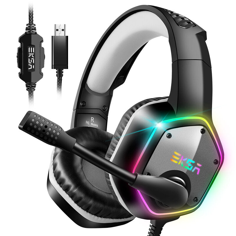 Gaming Headphone 7.1 Virtual Surround RGB Light USB Professional Gaming Headset with Noise Cancelling Mic for PC Laptop