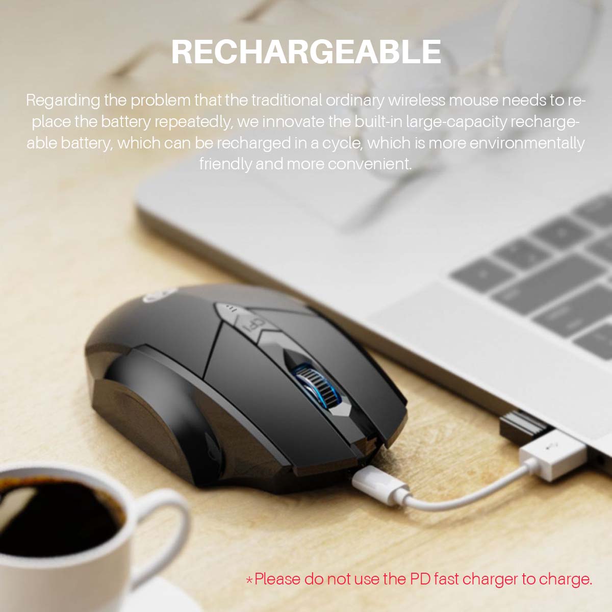 USB Rechargeable Wireless Gaming Mouse 2.4GHz Receiver Bluetooth 5.0 Triple 1600DPI Optical Mouse for PC Laptop Computer