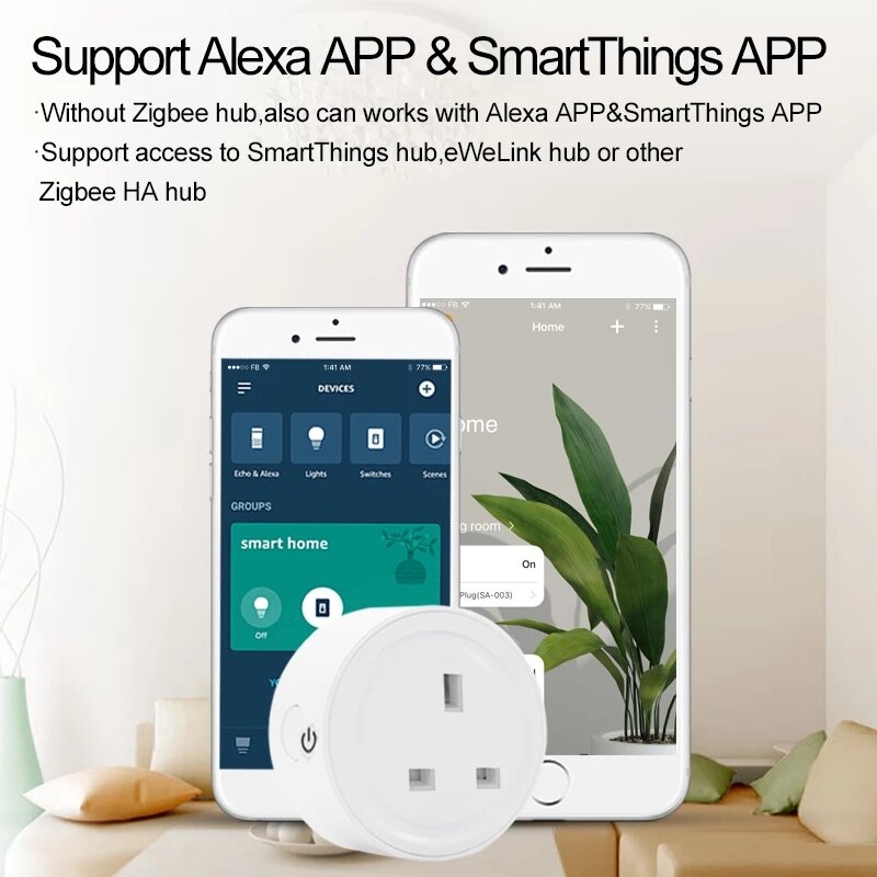 Smart Plug US Socket Mini Switch Voice Control Plug Works with Alexa Google Home