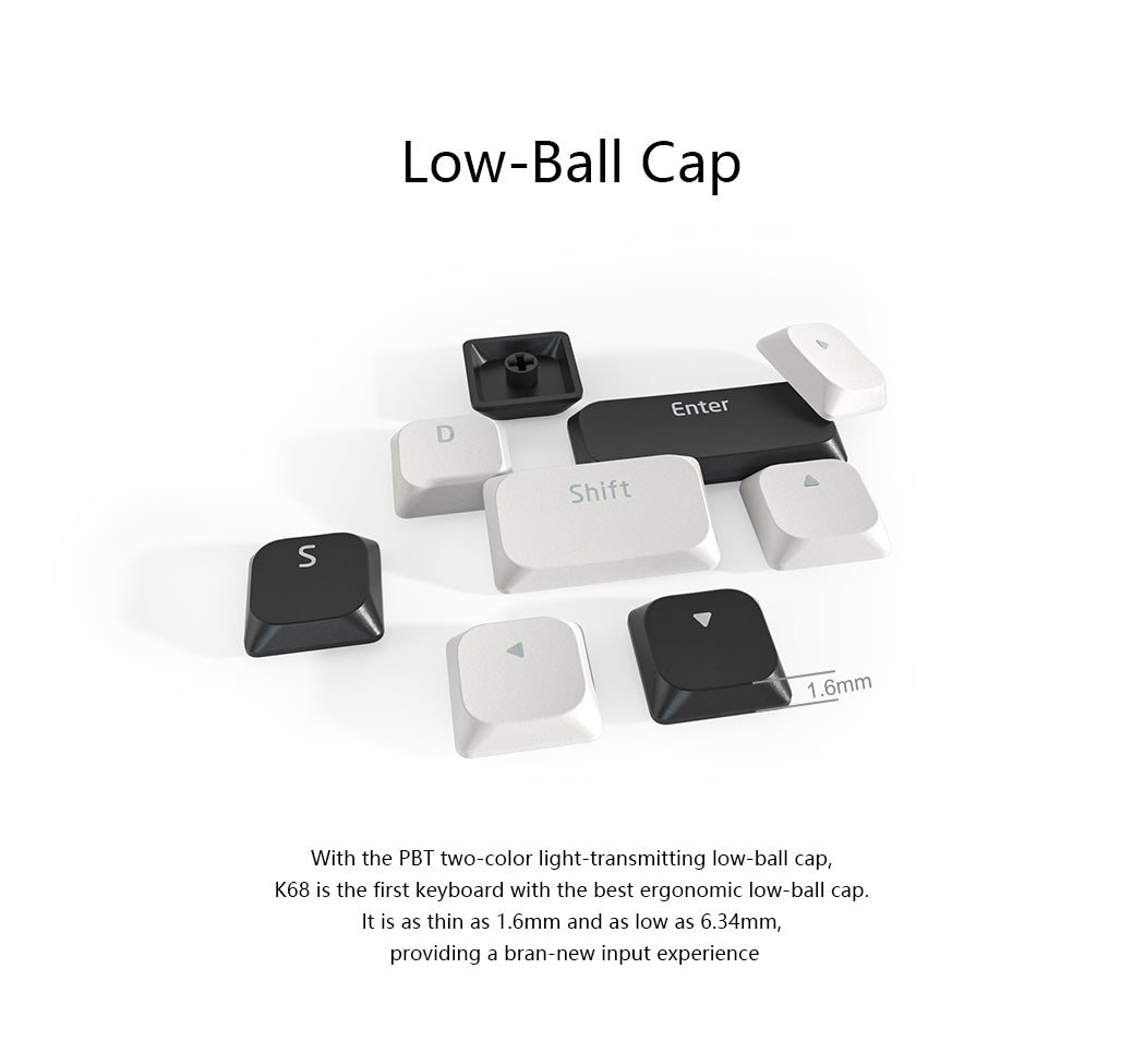 Mechanical Keyboard Gateron Pro Switch 68 Keys Triple Mode Wireless Bluetooth5.0 + 2.4Ghz + Type-C Wired Hot-swappable Low-Ball Cap for Win