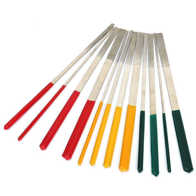 12Pcs 180mm Flat Files Diamond Alloy Oblique Rasp File Set For Jewelers Stone Polishing Repair Tools