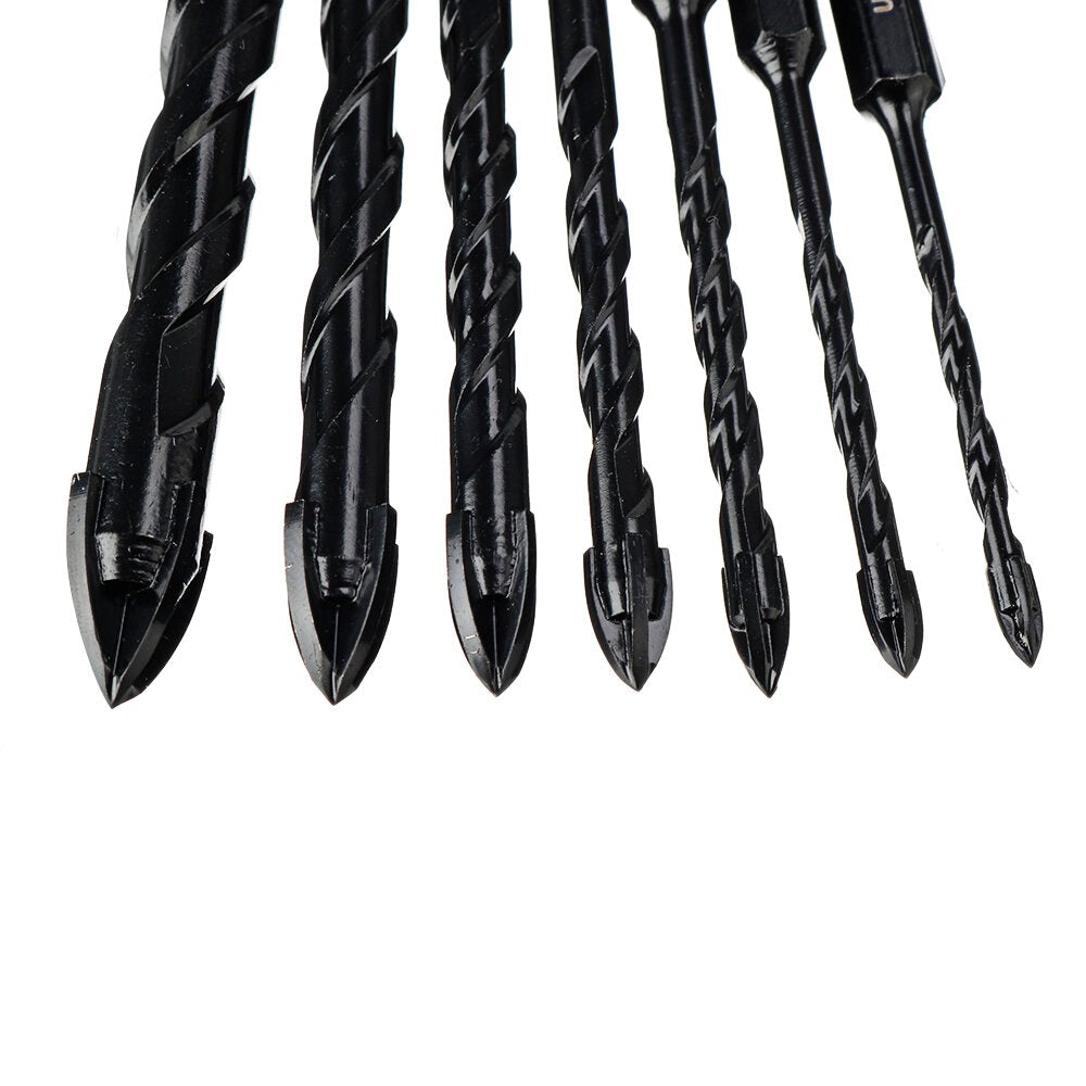 7Pcs 4 Flutes Masonry Drill Bits Tungsten Carbide Tip Ceramic Concrete Bit Set For Glass Tile Brick Plastic and Wood Wall Mirror