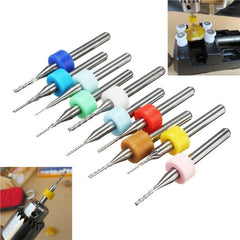 10pcs 0.5-1.4mm Carbide End Mill Set PCB Cutter 3.175mm Shank CNC Engraving Bit