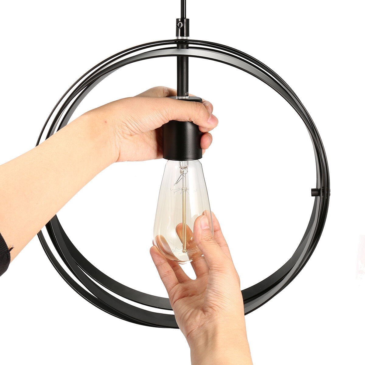 12'' Industrial Ceiling Pendant Lighting Fixture Metal Spherical Globe Chandelier with Remote Control AC110V