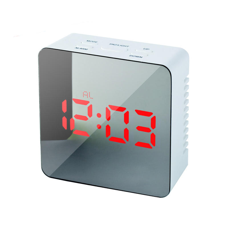 Charging Digital Mirror Cube LED Night Mode Snooze Function Thermometer Alarm Clock