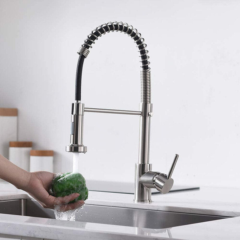 Kitchen Mixer Tap Rotatable Hot And Cold Water Multifunctional Sink Spring Faucet with Pull Out Hose Spray Single Lever