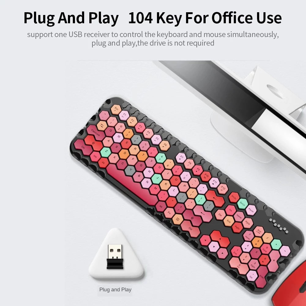 2.4G Wireless Keyboard & Mouse Set 104 Keys Honeycomb Keycaps Keyboard Office Mouse Combo for Laptop PC