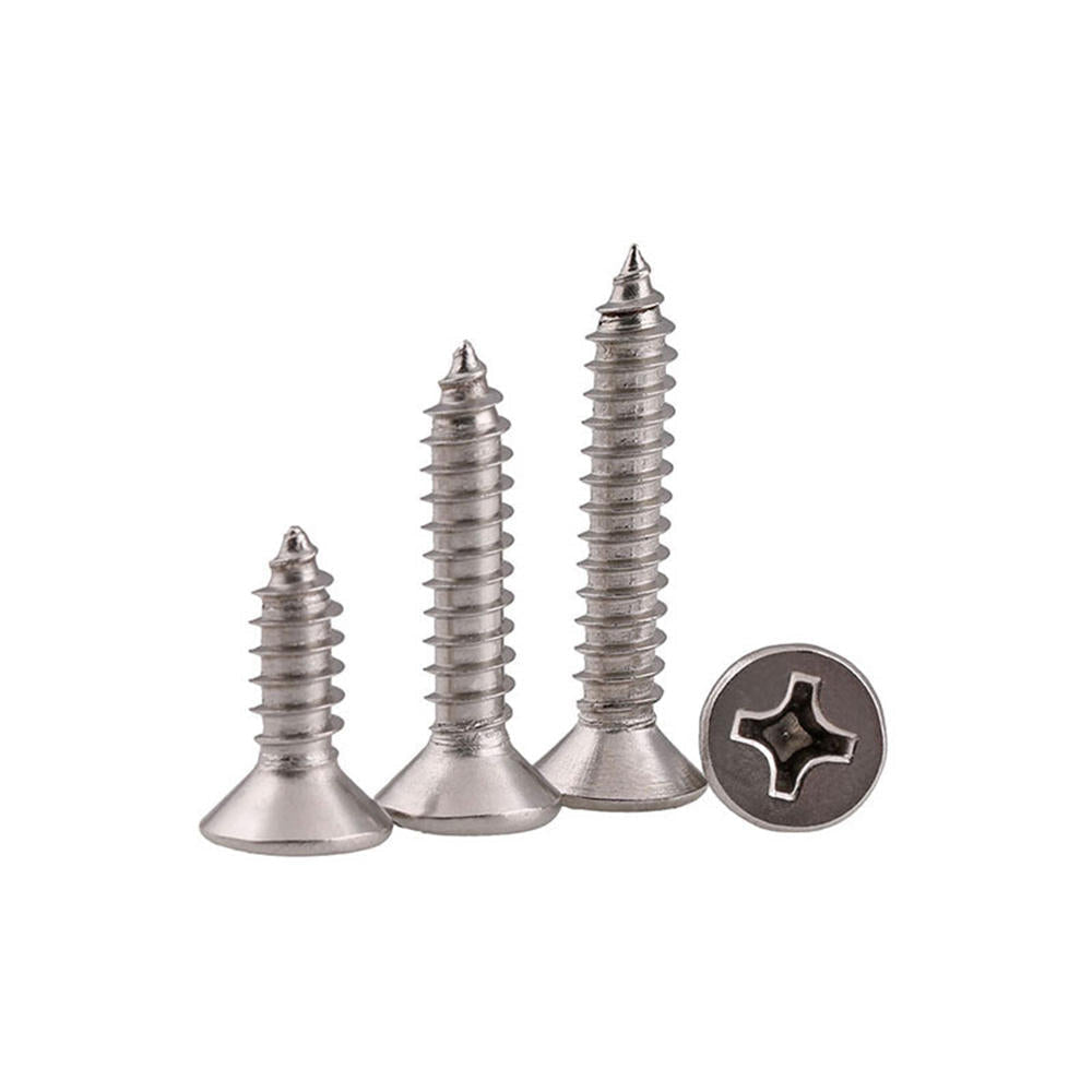 M4SP4 100Pcs M4 304 Stainless Steel Cross Flat Head Self Tapping Screw Wood Screws Speaker Screws Optional Length