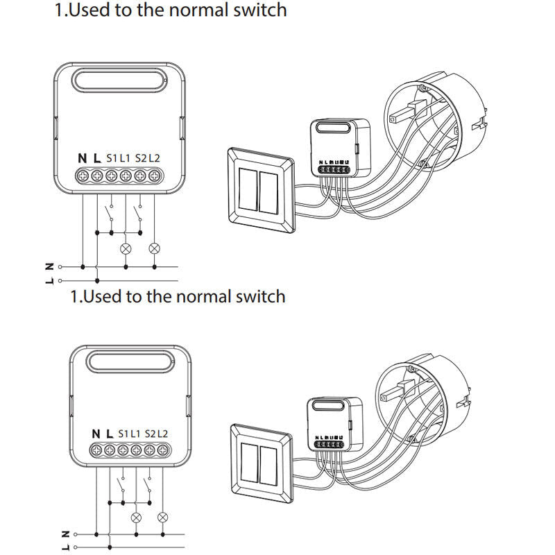 Switch Module with 2 Gang Dual Way Control App Smart Home Interruptor Work for Alexa Google Home