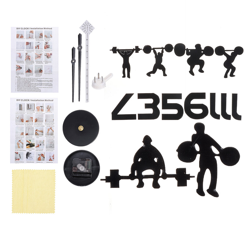 Fitness Room Wall Decor DIY Giant Wall Clock Mirror Effect Powerlifting Frameless Large Wall Clock Wall Watch