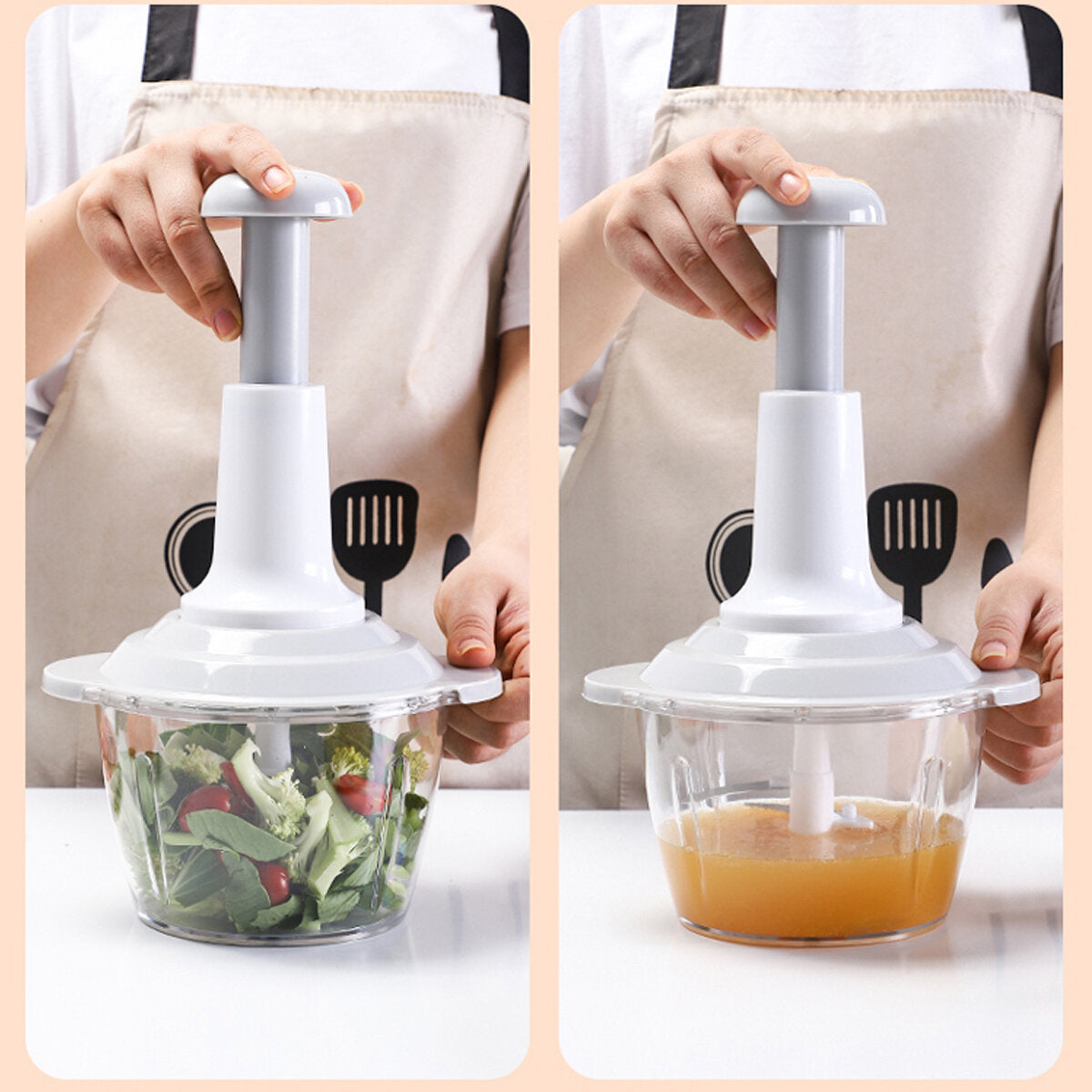 Manual Food Meat Grinder Vegetables Chopper Hand Press Blender Mixer 0.7/1.5/2L