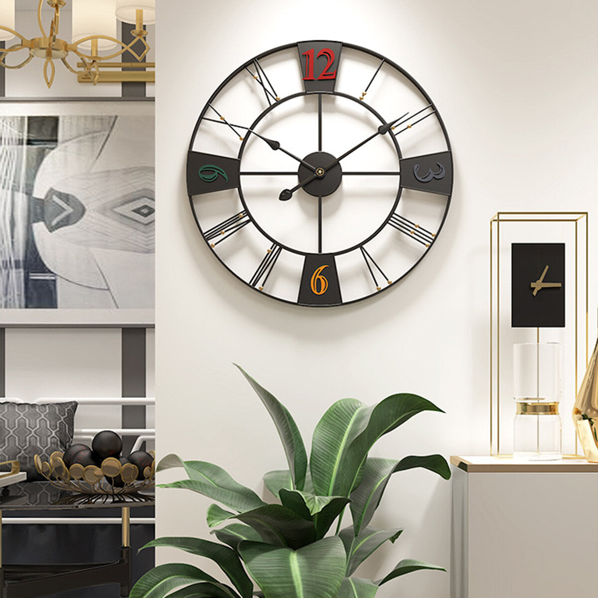 50/60 CM Roman Iron Bead Black/Silver/Gold Digital Wall Clock without Battery