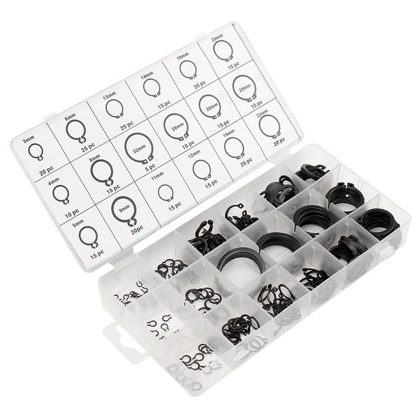 300Pcs 3-32mm Assorted External Circlip Snap Ring C-Clip Repairs Parts Case Box