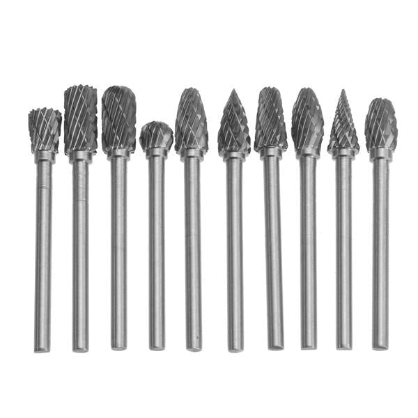10pcs 3mm Shank Tungsten Carbide Burr Rotary File Drill Bits Cutter