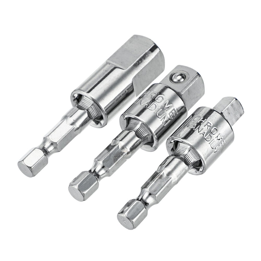 3Pcs 360 Degree Rotating Square Head Universal Adapter 1/4 3/8 1/2 Inch Sleeve Connecting Rod
