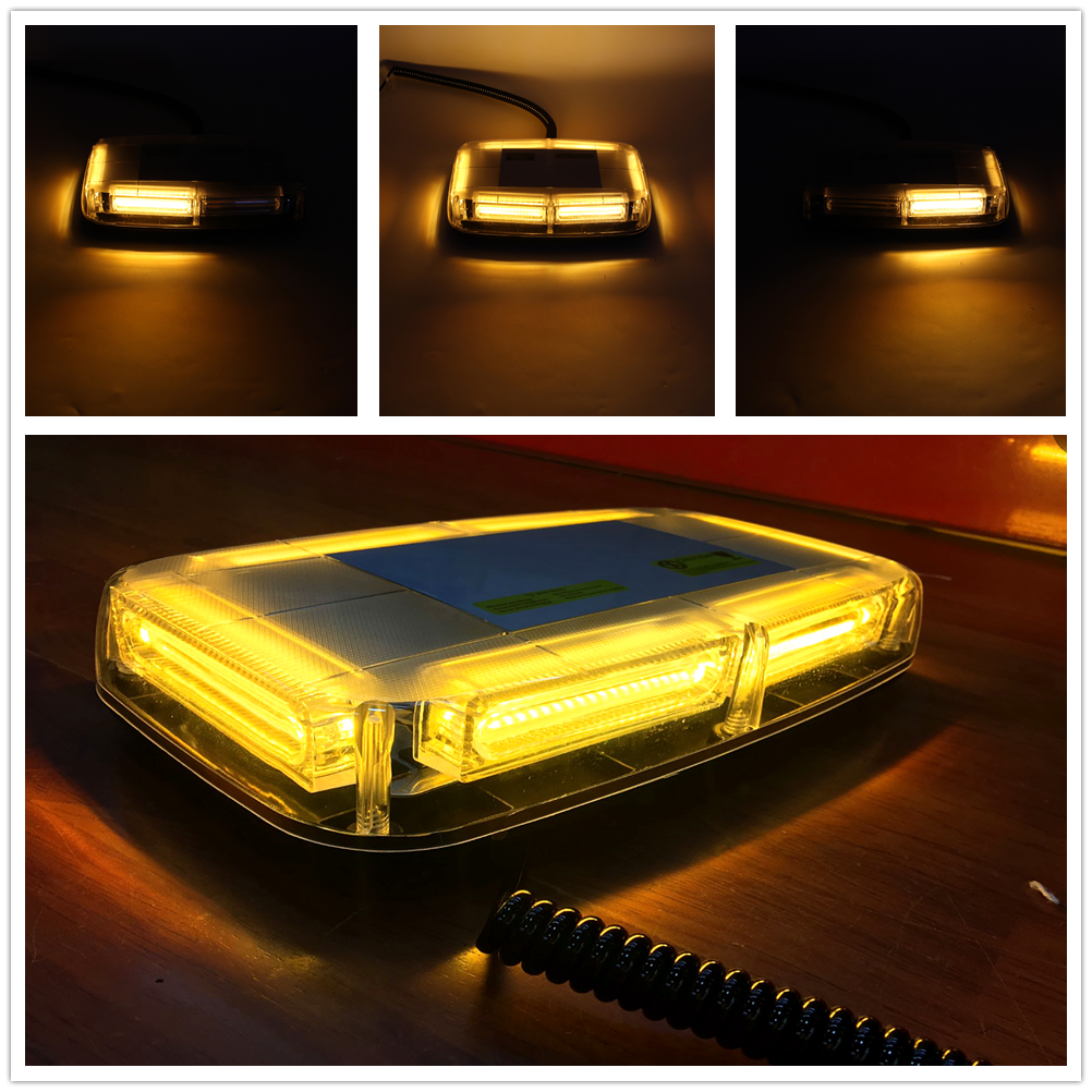 Amber 6 COB LED 18W Enforcement Emergency Hazard Beacon Warning Police LED Mini Bar Strobe Light with Magnetic Base 13 FT Cable