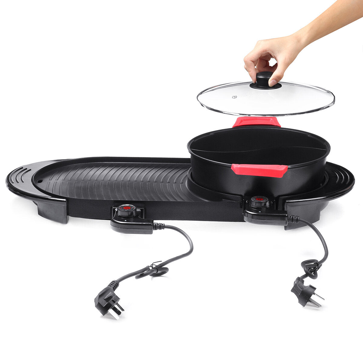 Electric Pan Hot Pot BBQ Frying Cook Grill 2 In 1 Kitchen Barbecue Machine Pot